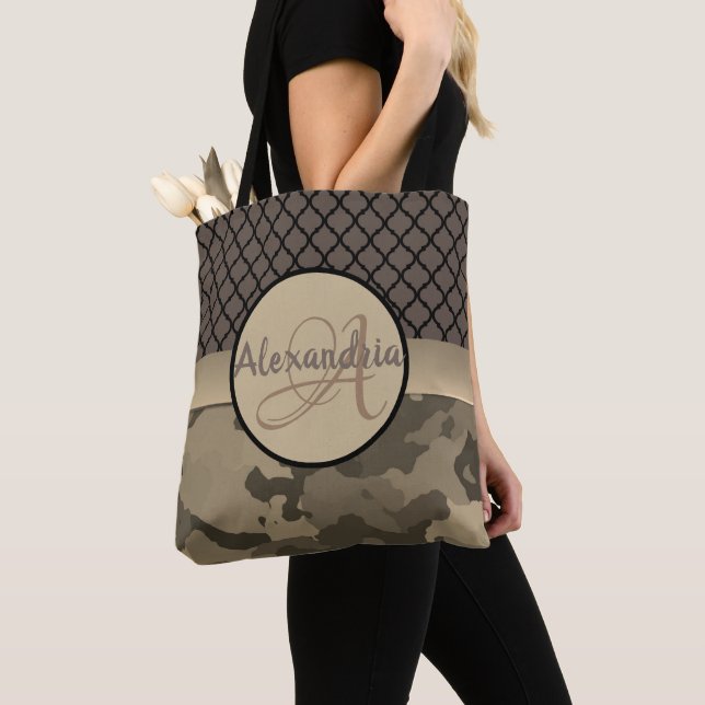 Personlig Brown Camo Monogram Tygkasse (Närbild)