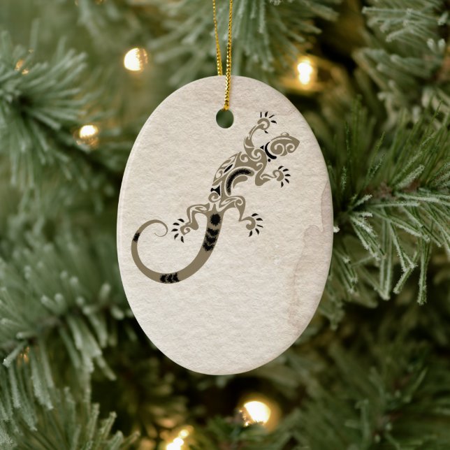 Personlig Brown Gecko Lizard på stenjulen Julgransprydnad Keramik (Träd)