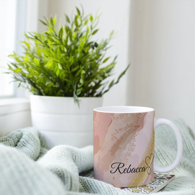 Personlig Brown & Guld Watercolor Coffee Kaffemugg (Skapare uppladdad)