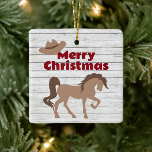 Personlig Brown Horse and Cowboy Hat-jul Julgransprydnad Keramik