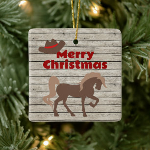 Personlig Brown Horse and Cowboy Hat-jul Julgransprydnad Keramik