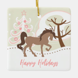 Personlig Brown Horse Rosa Snowy jul Julgransprydnad Keramik