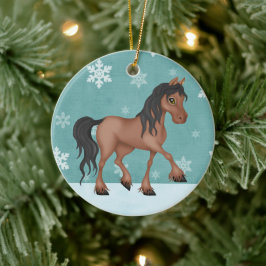 Personlig Brown Horse Snowy Helgdag jul Julgransprydnad Keramik