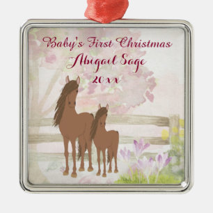 Personlig Brown Horses Baby 1 jul Julgransprydnad Metall