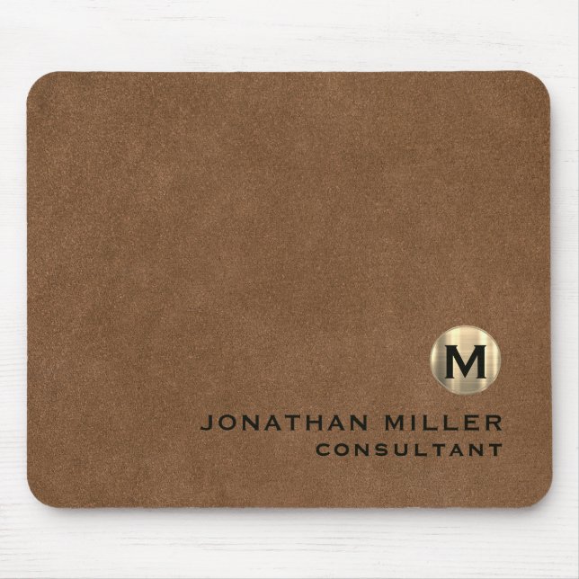 Personlig Brown Leather Guld Monogram Musmatta (Framsidan)