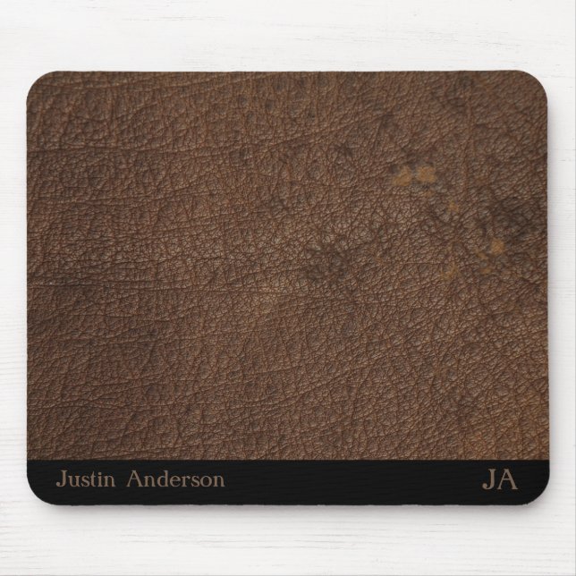 Personlig Brown Leather Musmatta med Initialer (Framsidan)