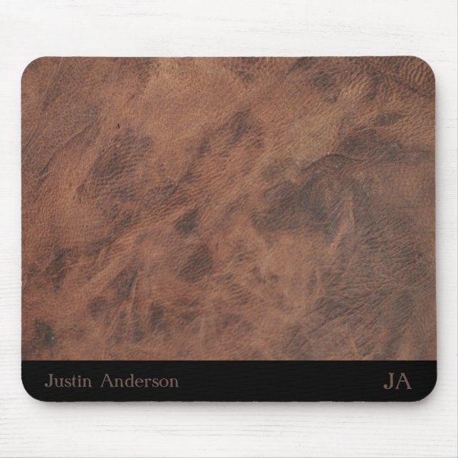 Personlig Brown Leather Musmatta med Initialer (Framsidan)