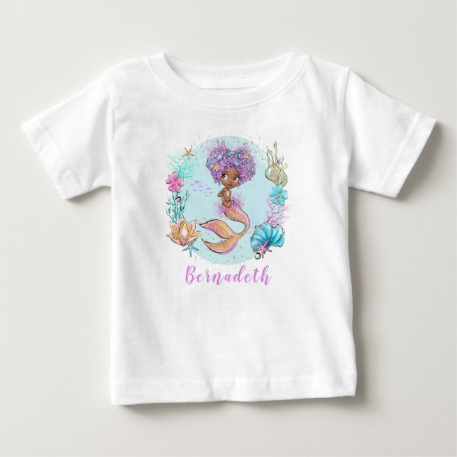 Personlig Brown Little Sjöjungfru Baby T-Shirt (Framsida)
