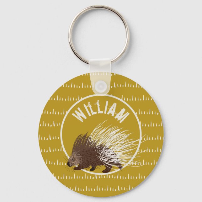 Personlig Brown och Porcupine Keychain Nyckelring (Framsida)