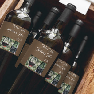 Personlig Brown Vin Flaskor Foto Photo Vinflaska Etikett