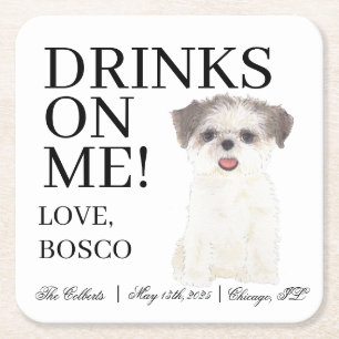 Personlig Brown & White Golden Shih Tzu Bröllop Underlägg Papper Kvadrat