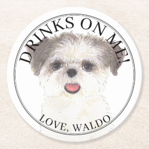 Personlig Brown & White Shih Tzu Hund Bröllop Underlägg Papper Rund