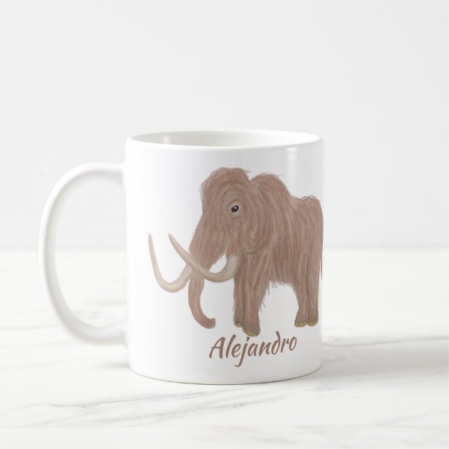 Personlig Brown Wooly Mammoth Illustration Kaffemugg (Vänster)
