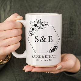 Personlig Brud & Brudgumsmugg Monogramminredning Kaffemugg
