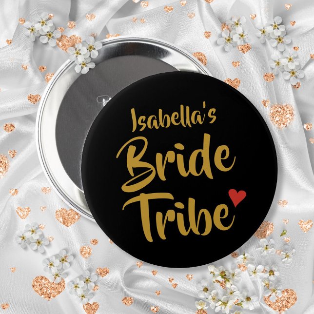Personlig Brud Stam Röda Hjärta Knapp (Personalized Bride Tribe Red Heart Button)