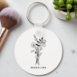 Personlig brudtärna blomma med rosa slinga nyckelring