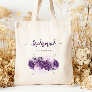 Personlig Brudtärna Blommig Lila Syren Silver Tygkasse