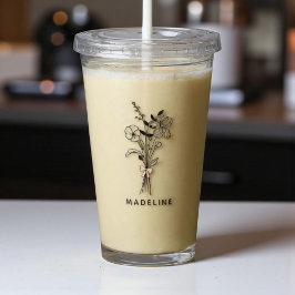 Personlig brudtärna blommig med rosa band take away mugg