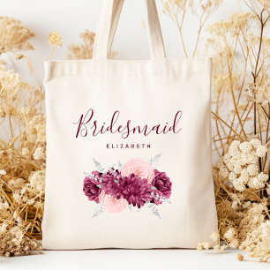 Personlig Brudtärna Floral Burgunder Rosa Tygkasse