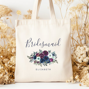 Personlig Brudtärna Floral Marinblå Lila Tygkasse
