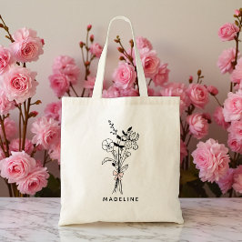Personlig brudtärna-gåva Floral rosa slinga  Tygkasse