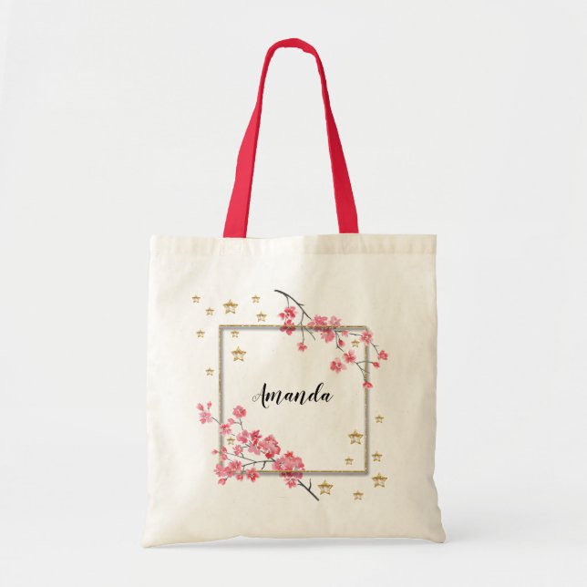 Personlig brudtärna Pink Sakura Tygkasse (Framsidan)
