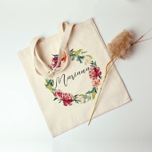 Personlig brudtärna vattenfärg blommig krans tygkasse