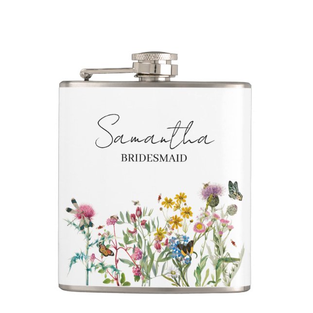 Personlig Brudtärna Vildblommor Bröllop Fickplunta (Framsidan)