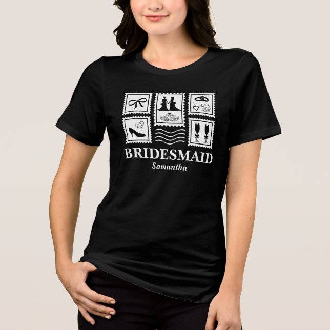 Personlig Brudtjänst Stämpel Collage T Shirt (Framsida)