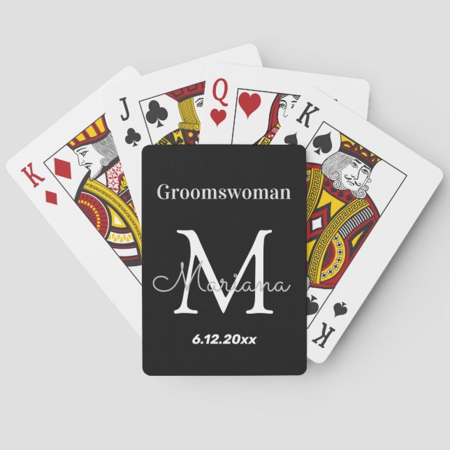 personlig brudtjänsteflicka svart vit monogram casinokort (Baksidan)
