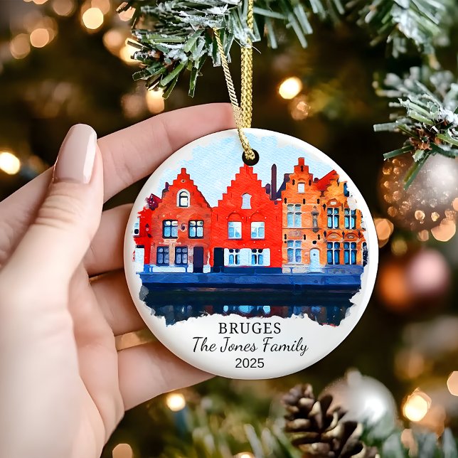 Personlig Bruges Ornament, Belgien Gift Julgransprydnad Keramik (Skapare uppladdad)