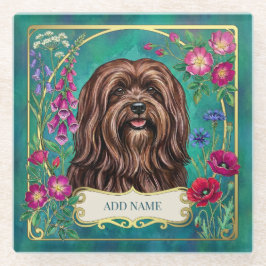Personlig brun Lhasa Apso blommig glasundersats
