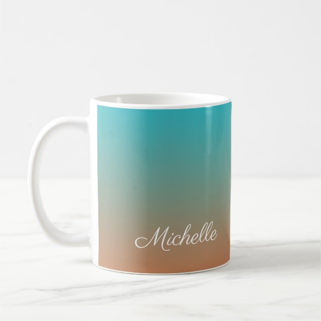 Personlig brun och blå ombre kaffemugg (Vänster)