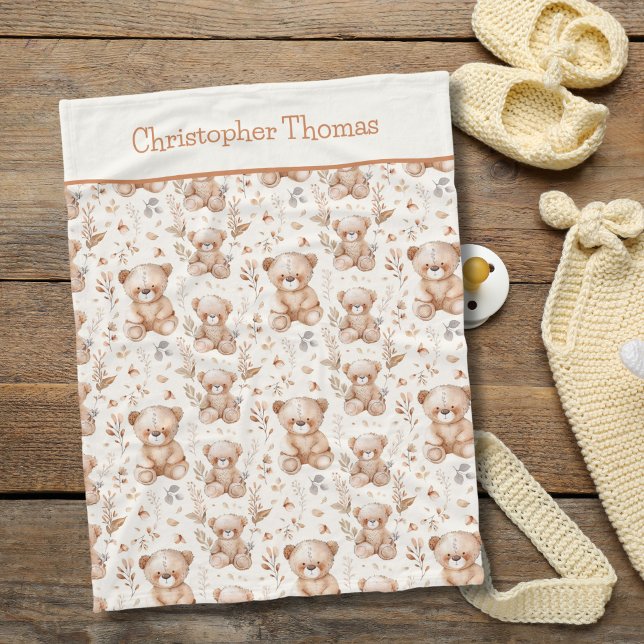 Personlig Bruna Björnar Baby Pojke Present Fleecefilt (Personalized Brown Bears Baby Blanket. Baby shower gift, new baby boy gift.)
