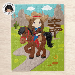 Personlig Brunette Cowgirl Jigszle Puzzle Pussel
