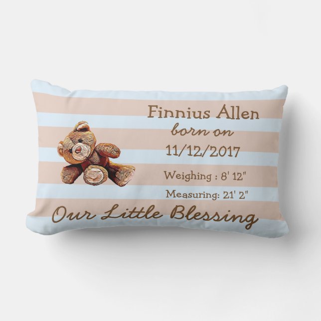 Personlig Brunt och blå Nalle Pillow Lumbarkudde (Framsida)
