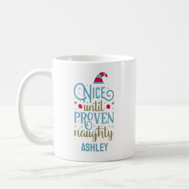 Personlig Brusen jul Naughty eller Nice Kaffe Kaffemugg (Vänster)