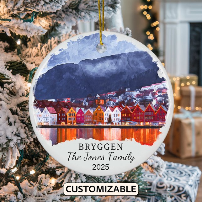 Personlig Bryggen Ornament, Norge Gift Julgransprydnad Keramik (Skapare uppladdad)