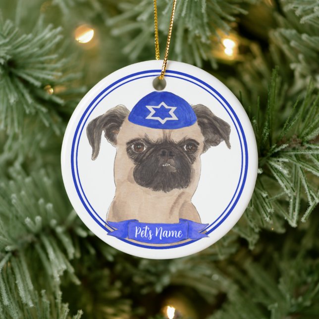 Personlig Bryssel Griffon Hanukkah Yarmulke Julgransprydnad Keramik (Träd)