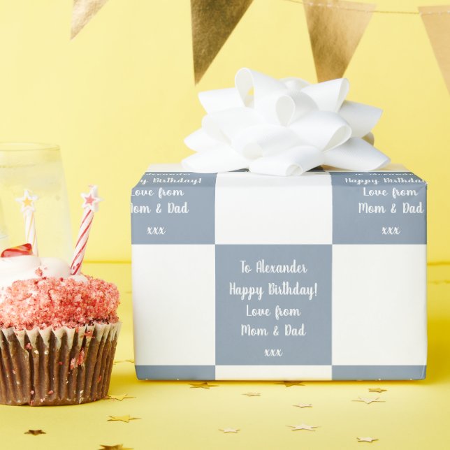 Personlig Buffalo Check Blue Grattis på födelsedag Presentpapper (Födelsedagsfest)