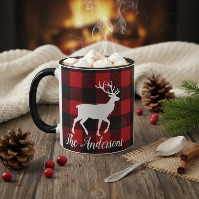 Personlig Buffalo Plaid Hjort Familjenamn Mugg Gi (Skapare uppladdad)