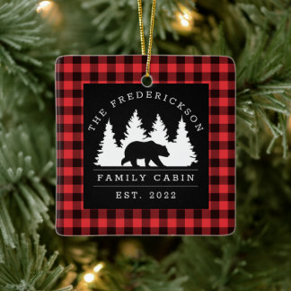 Personlig Buffalo Play Bear Forest Cabin Julgransprydnad Keramik