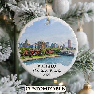 Personlig Buffelornament, Anpassad New York Julgransprydnad Keramik