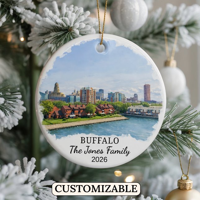 Personlig Buffelornament, Anpassad New York Julgransprydnad Keramik (Skapare uppladdad)