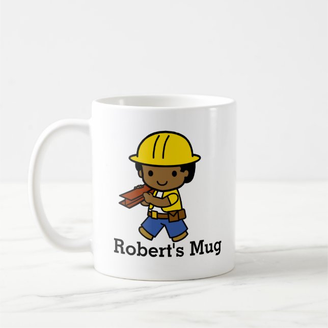 Personlig Builder Boy i Gult Hat Kaffemugg (Vänster)