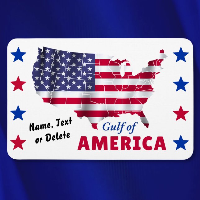 Personlig, BUKT i AMERIKA, Patriotic Magnet (Gulf of America, Magnets. Personalized, Patriotic Refrigerator Magnets. United States Shaped Flag.)