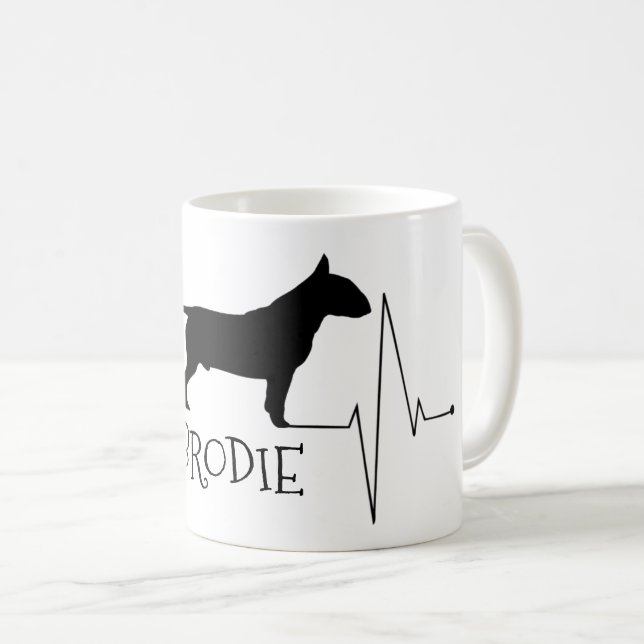 Personlig Bull Terrier Kärlek Mitt Hund Heart Beat Kaffemugg (Framsida höger)