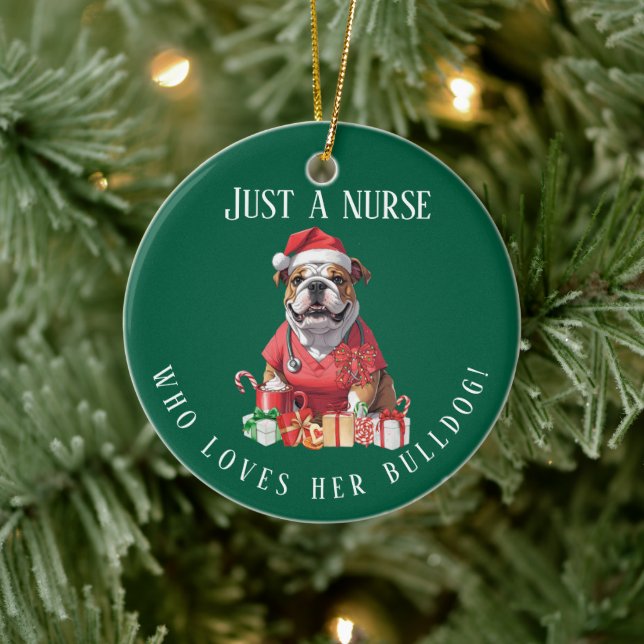 Personlig Bulldog Nurse jul Keepsaké Julgransprydnad Keramik (Träd)