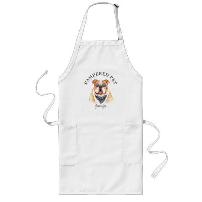 Personlig Bulldog Pet Groomer Apron Långt Förkläde (Framsidan)