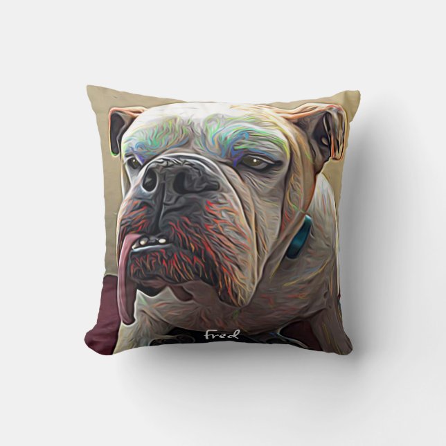 Personlig bulldog pet porträtt kudde (Framsida)